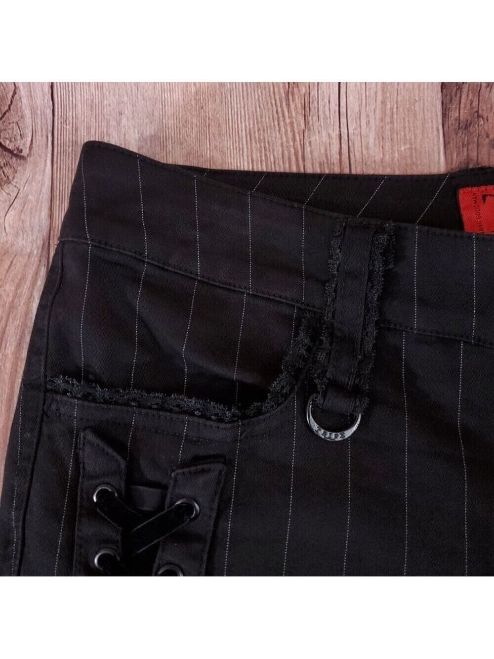 Vtg Tripp NYC Sz 13 Striper Black Tone Boot Cut Pants Pinstripe Goth Punk Y2K - Picture 4 of 15